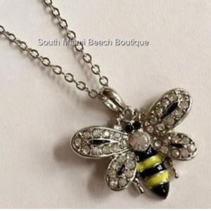 Silver Bumble Bee Necklace Crystal 16-18" Yellow